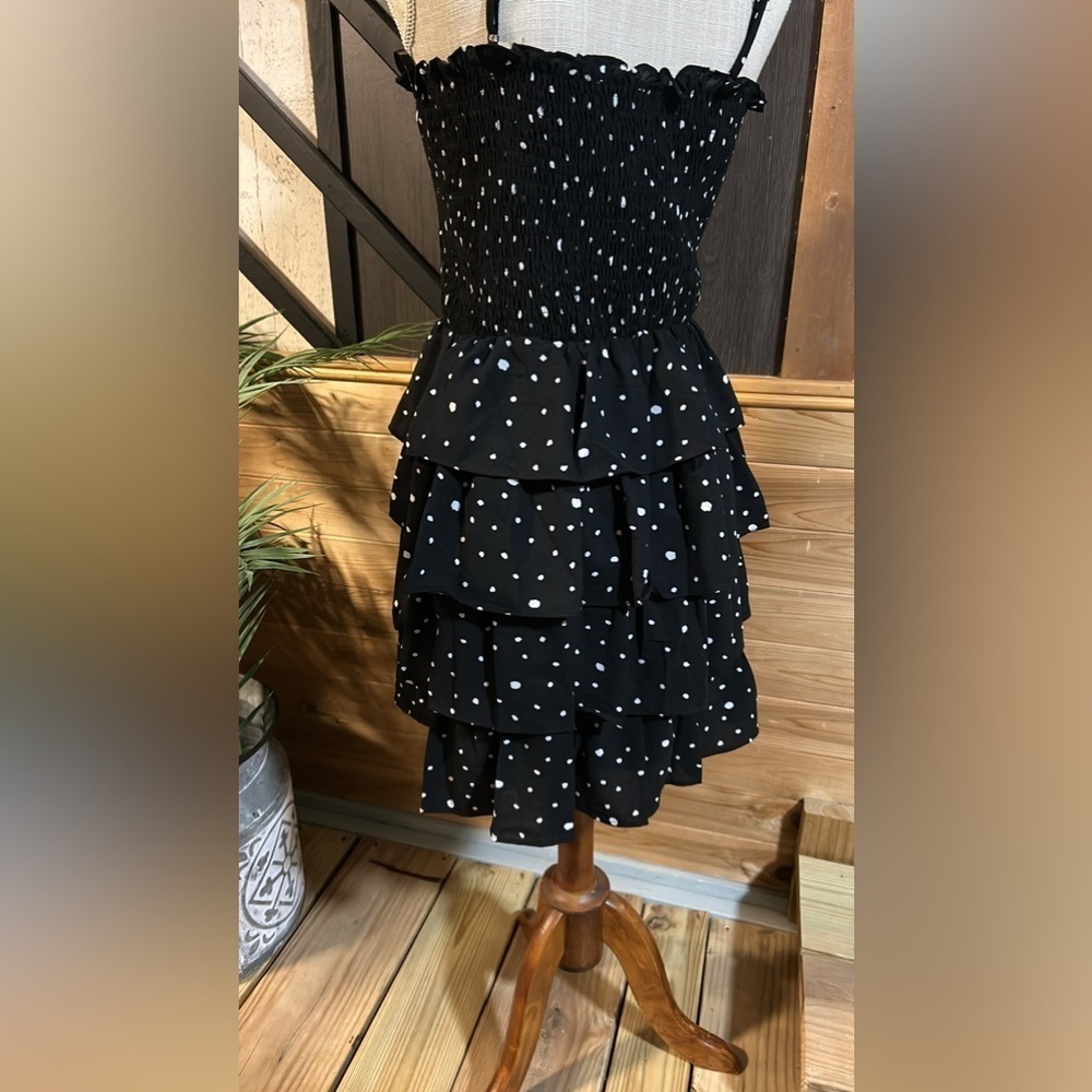 She and Sky black dress adorned with delicate white polka dots, size M - Picture 9 of 11